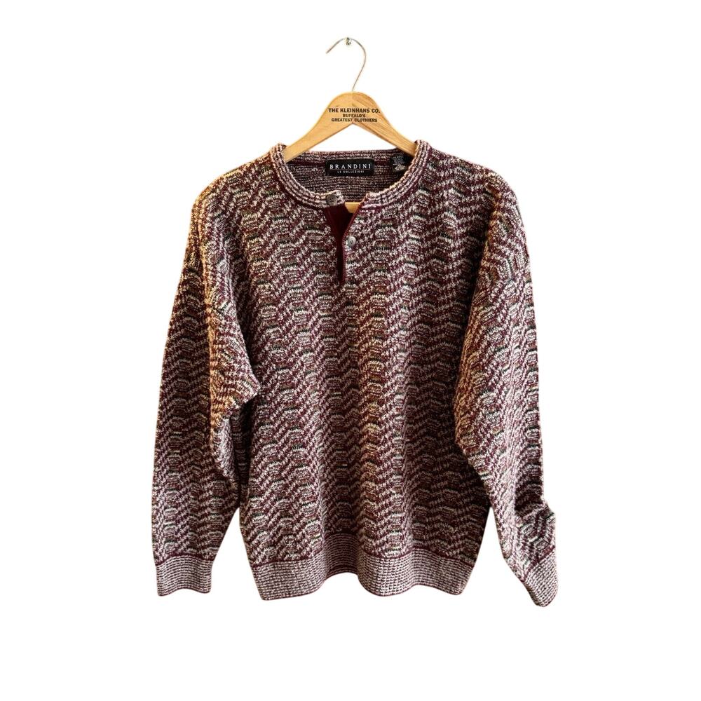 Brandini Le Collezioni Brown Herringbone Wool blend sweater grandpa Italy men L